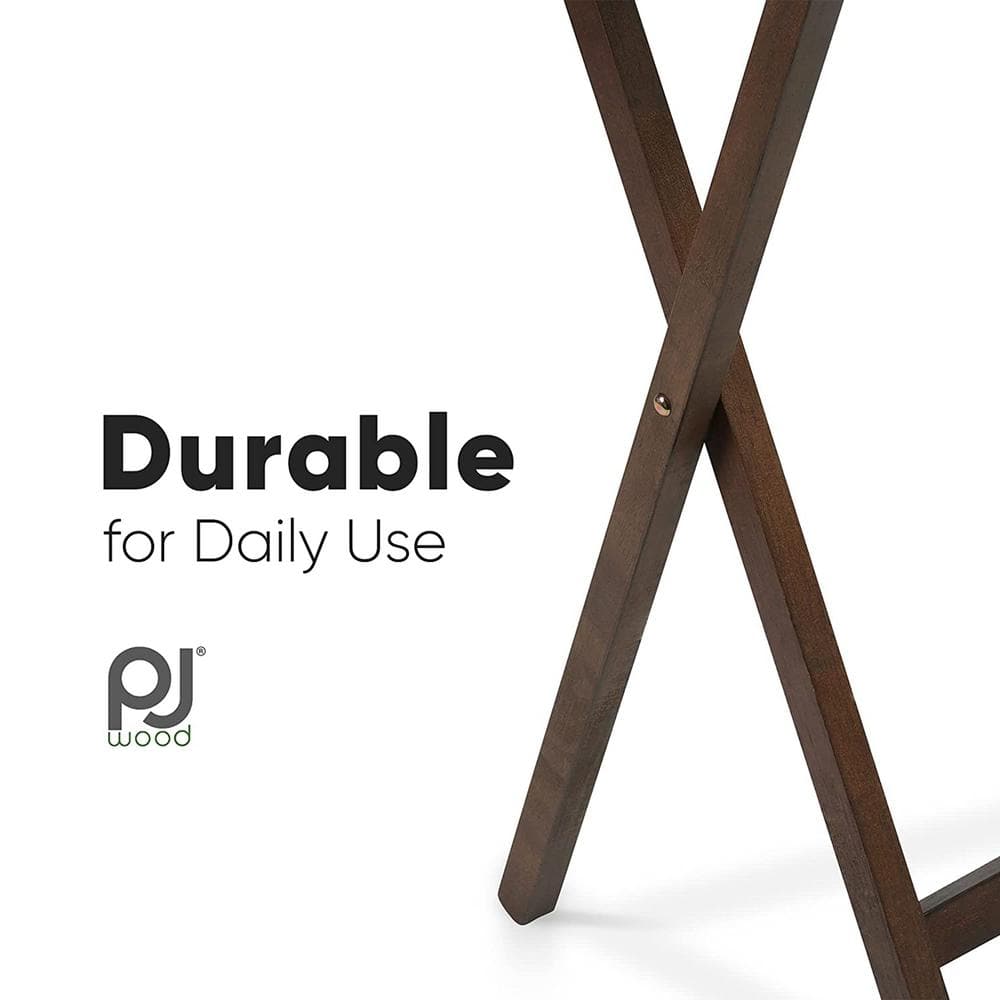 Walnut Solid Wood Folding TV Tray Table Set with Storage Rack, 10-Piece