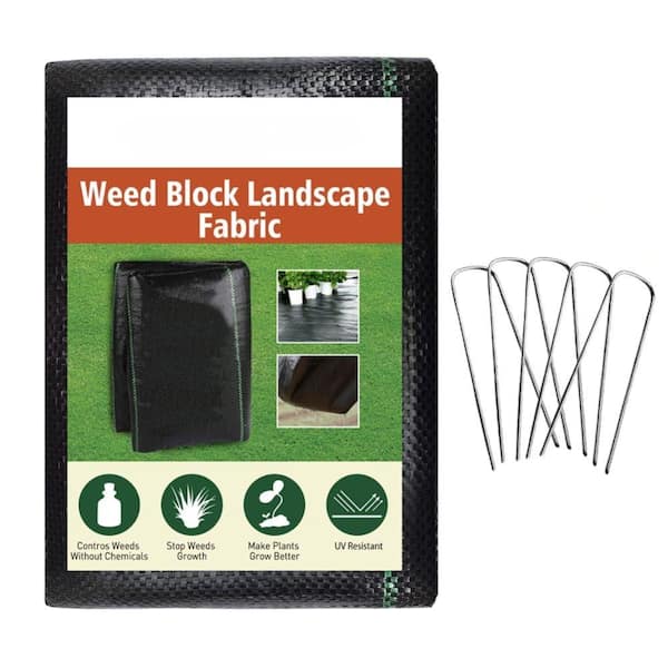 6 ft x 16 ft Woven Weed Barrier Fabric, PP Woven Garden Ground Mat with Securing Pins for Erosion Control