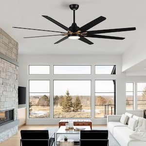 72 in. Indoor Antique Black Wooden Low Profile Large Ceiling Fan with LED Light and Remote Control