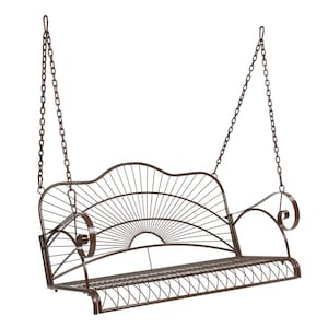 47 in. 2-Person Brown Metal Porch Swing with Adjustable Safety Chains