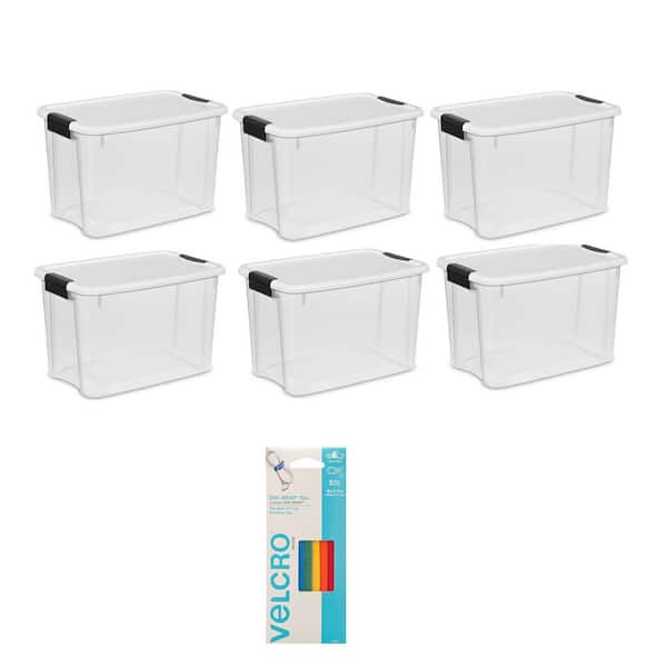 Sterilite 30 Qt. Storage with Lid (6-Pack) Bundled with VELCRO Brand Ties (5-Pack)