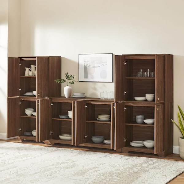 CROSLEY FURNITURE Naomi Walnut MDF Buffet 3-PC Set with Pantries