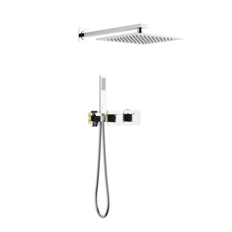 Single Handle 1-Spray Cube 2-Function Thermostatic Shower Faucet 1.8 GPM with Corrosion Resistant in Chrome