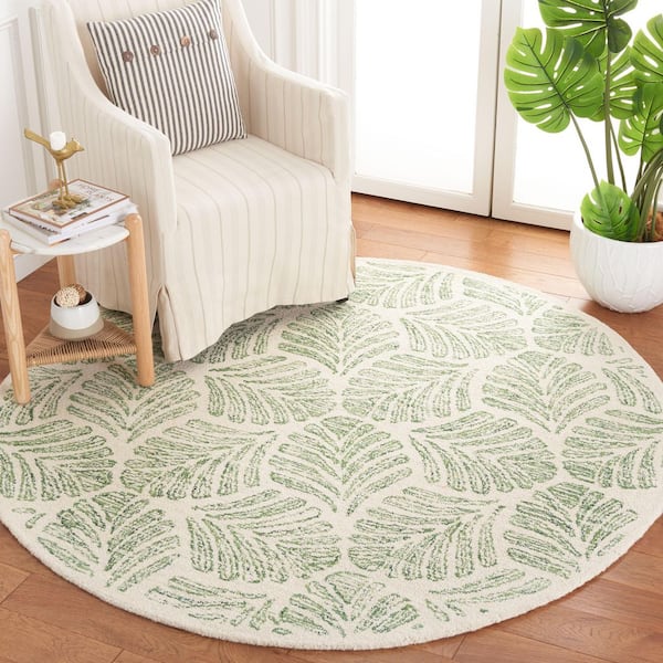 Jardin 6 ft. x 6 ft. Round Ivory/Green Oversized Leaves Area Rug