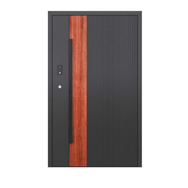 Teza 85 Series 48 in. x 80 in. Right Hand Matte Black Aluminum Prehung Front Door with Hardware