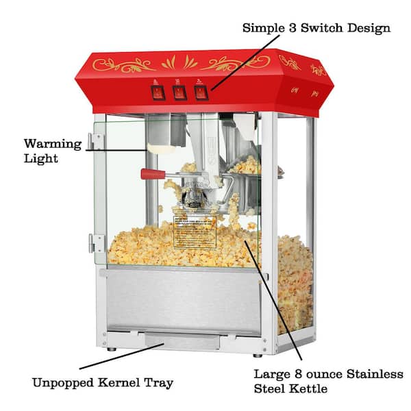 GREAT NORTHERN 6 oz. Capacity Air Popper Popcorn Maker - Vintage-Style  Countertop Popper Popcorn Machine with 6-Cup Capacity 83-DT6083 - The Home  Depot