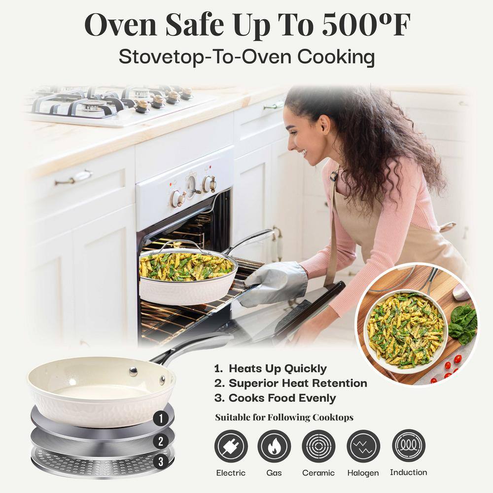 Cream Hammered 15-Piece Nonstick Ceramic Cookware and Bakeware Set