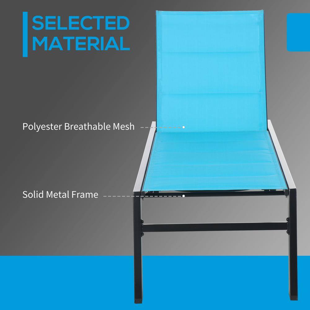 Blue Steel Frame Armless Outdoor Chaise Lounge Chair
