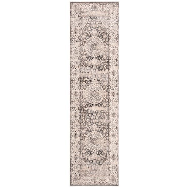 Vintage Persian 2 ft. x 10 ft. Dark Gray/Ivory Distressed Medallion Runner Rug