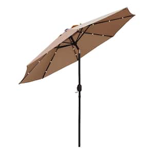 9 ft. Steel Market Crank and Tilt Solar LED Lighted Patio Umbrella in Tan