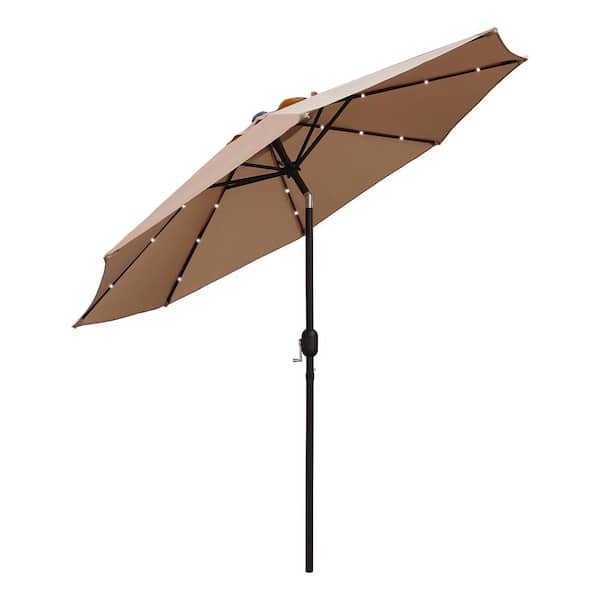 Maypex 9 ft. Steel Market Crank and Tilt Solar LED Lighted Patio Umbrella in Tan