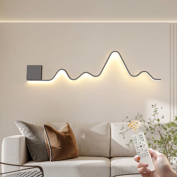 Modern 43.3 in. 1-Light Black Aluminum Linear Dimmable LED Wall Sconce with Remote Included for Living Room or Bedroom