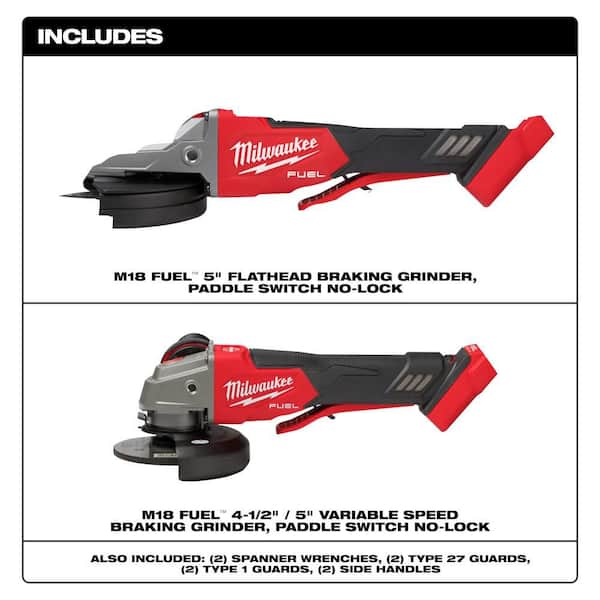 M18 FUEL 18V Lith-Ion Cordless 5 in. Flathead Braking Grinder w/ Paddle Switch No-Lock and Variable Speed Grinder
