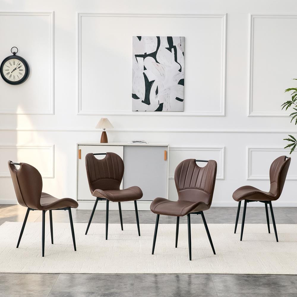Brown Set of 4 PU Leather Upholstered Dining Chairs with Adjustable Feet, Cushions and Integrated Handle price drop on PriceWatchPro