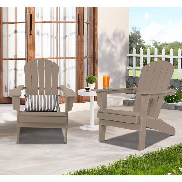 JUSKYS 2-Pack HDPE Outdoor All-Weather Adirondack Chair with Relaxing Arm Rest Ergonomic Patio, Garden, Backyard, Light-Brown