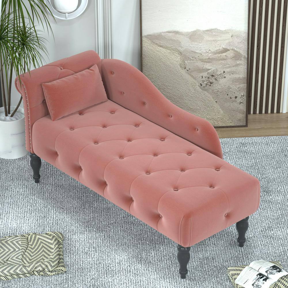 (Rose) L-40820-1117 Arm - Depot Button Chaise Tufted Velvet Lounge Home with Red Right The Seafuloy