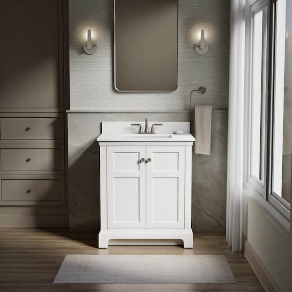 Baskin 30 in. Single Sink White Bath Vanity with Bianco Bella Quartz Top