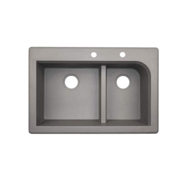 Swan Dual-Mount Granite 33 in. x 22 in. 2-Hole 60/40 Double Bowl Kitchen Sink in Metallico