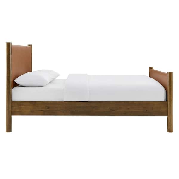 Maven Brown Wood Frame Queen Platform Bed with Faux Leather Upholstered Headboard and Footboard