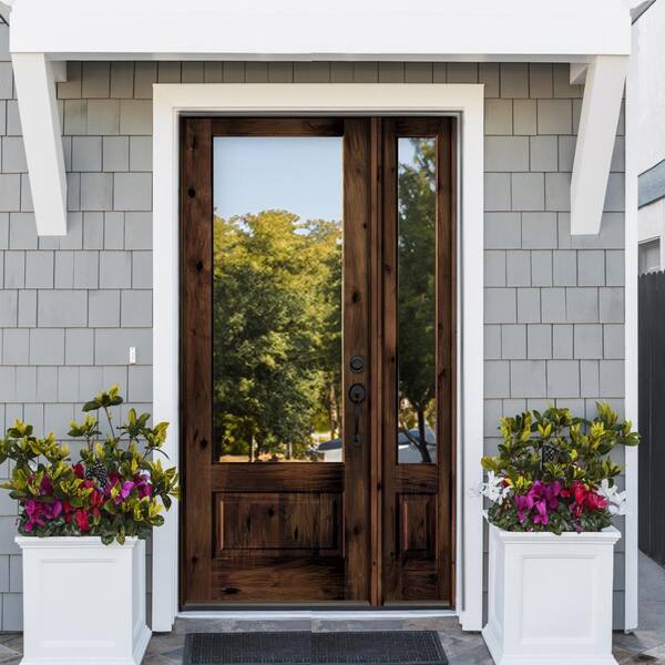 Krosswood Doors 44 in. x 96 in. Mediterranean Alder Sq Clear Low-E  Unfinished Wood Right-Hand Prehung Front Door with Left Half Sidelite  PHED.KA.300V.26.80.134.RH-M1-1.1LSL - The Home Depot