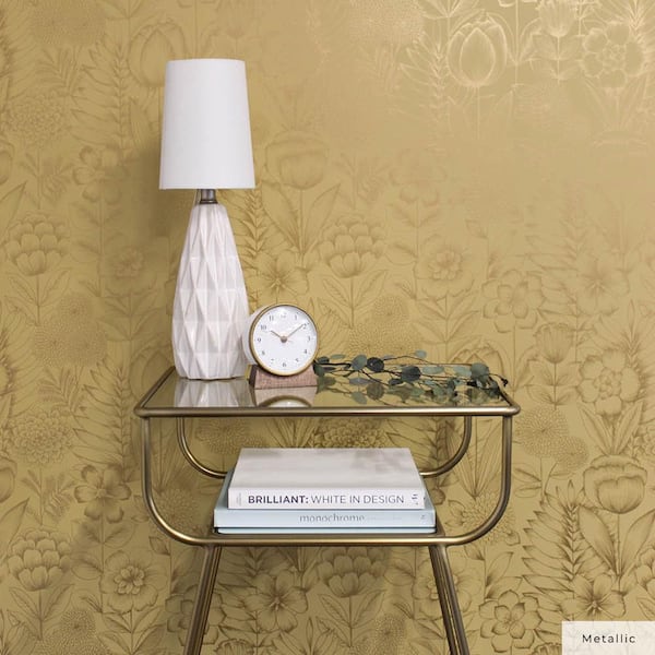 Metallic Marigold Homestead Floral Vinyl Peel and Stick Wallpaper Roll (Covers 28 sq. ft.)