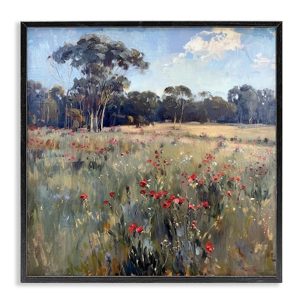 Stupell Industries Poppies in Vast Field by Raymond Powers Black Framed Nature Giclee Art Print 24 in. x 24 in.