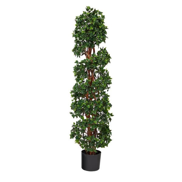 Nearly Natural 4.5ft. English Ivy Spiral Topiary Artificial Tree with Natural Trunk UV Resistant (Indoor/Outdoor)