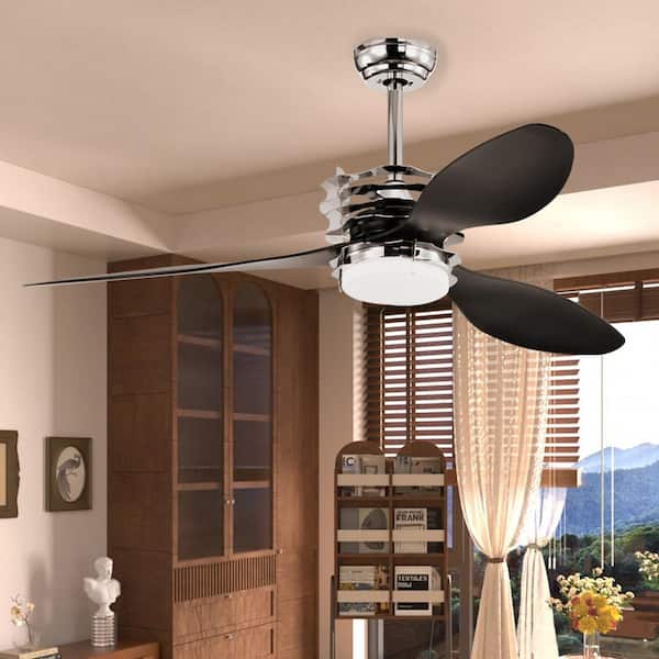 52 in. Integrated LED Indoor Chrome Ceiling Fan with Light and Remote 6-Speed DC Motor with 3 ABS Blades