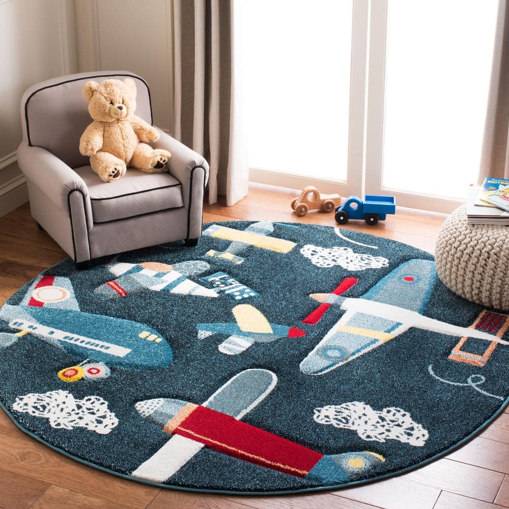 Ivory Whimsy Carousel Kids 5'3" Round Synthetic Area Rug