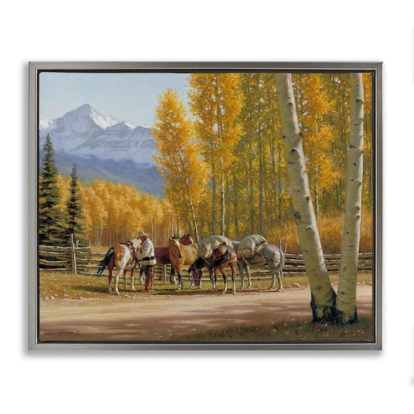 Stupell Industries Horses with Fall Foliage by Jimmy Dyer 1 Piece Floater Frame Graphic Print Nature Poster Art Print 21 in. x 17 in.