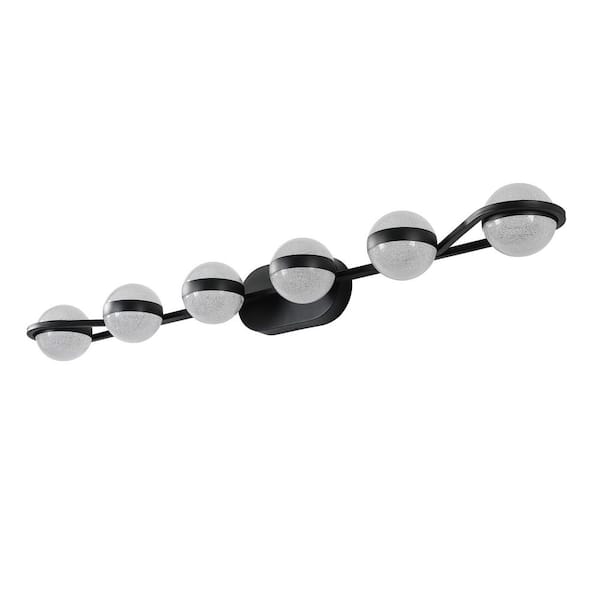 43 in. 6-Light Black Minimalist LED Scone Wall with Crystal Sand Acrylic Shades For Bathroom
