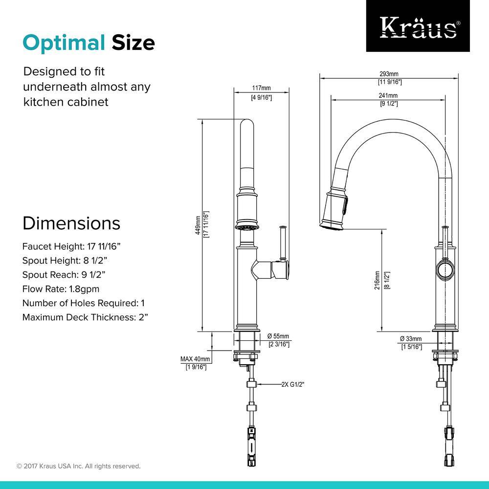 Elegant Bronze 17" Modern Pull-Out Spray Kitchen Faucet