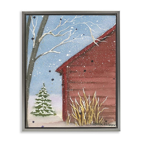 Stupell Industries Winter Snowy Cabin by Gloria Palmer 1 Piece Floater Frame Graphic Print Nature Poster Art Print 31 in. x 25 in.