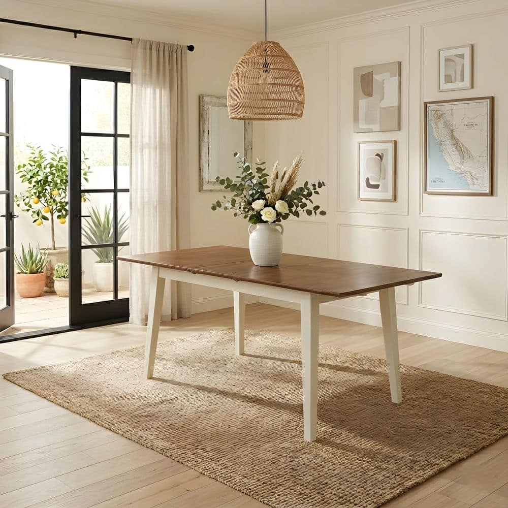 Aurora Mid Century Modern Hickory / Shell Solid Wood 60 in. Flair 4 Leg Dining Table Seats 6 price history on PriceWatchPro