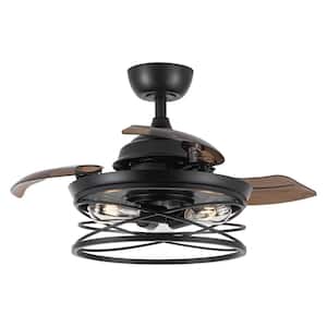 Petra 36 in. Indoor Black Caged Retractable Ceiling Fan with Light Kit and Remote