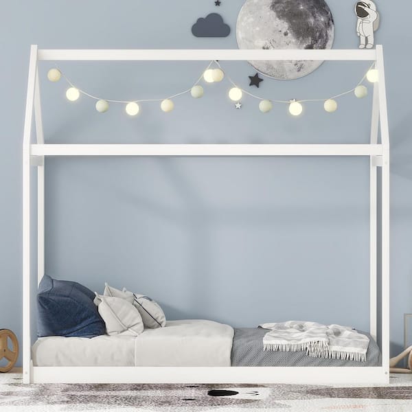 White Wood Frame Twin Platform Bed