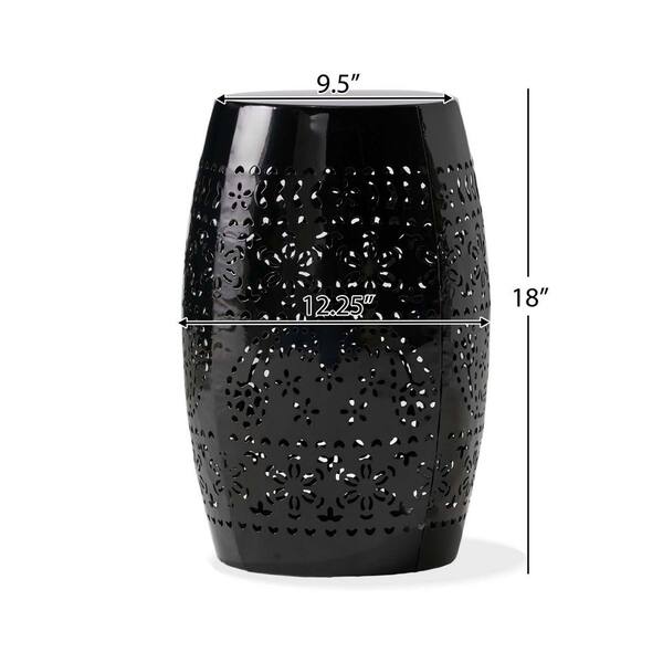 Black Metal Outdoor Side Table Barrel Shape Accent Table with No