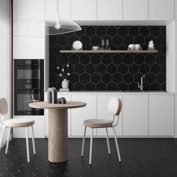 Apollo Tile Noir Luxe 10 in. x 10 in. Honed Jet Black Marble