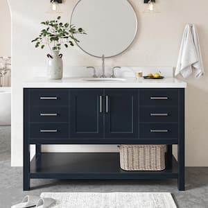 Magnolia 55 in. W x 22 in. D x 36 in. H Bath Vanity in Blue with Pure Quartz Vanity Top in White with White Basin