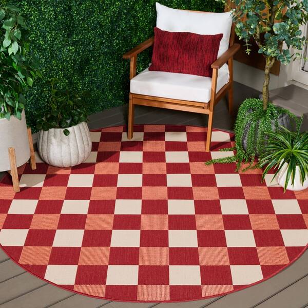 Courtyard 7 x 7 Red/Beige Check Round Rug