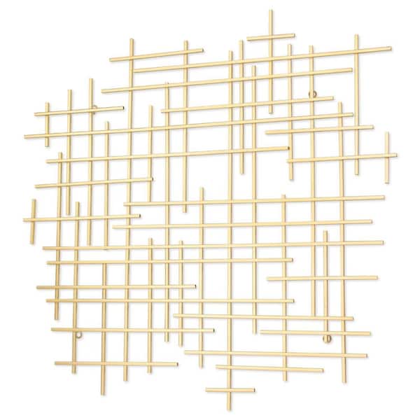 HomeRoots 30.75 in. x 30.5 in. Gold Metal Abstract Lines Hanging Dimensional Wall Art 1-Piece