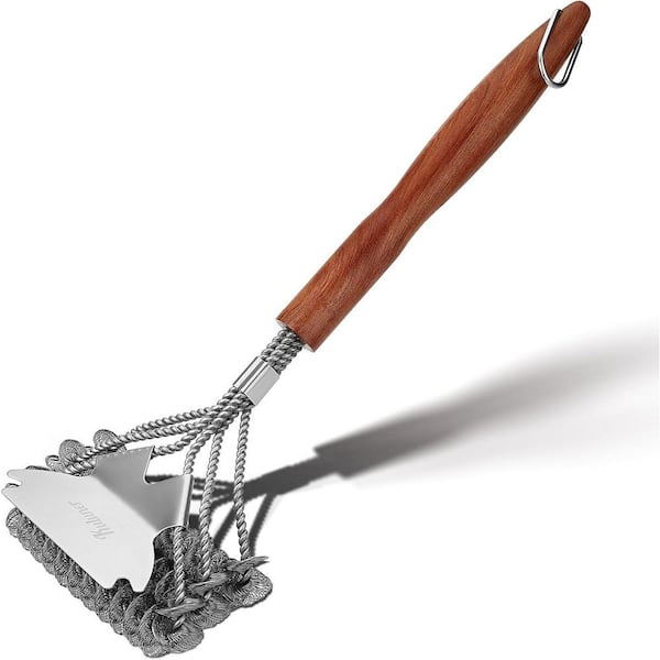 KIWDZFU Bristle-Free BBQ Cleaning Brush with Wooden Handle Multifunctional Scraper for All Types of Grills