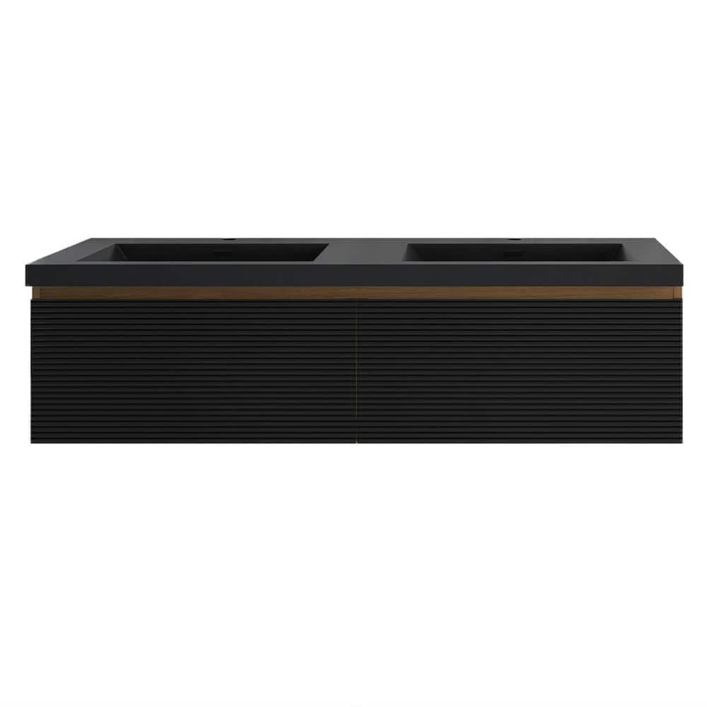 60 in. Wall-Mounted Mature oak Bath Vanity with Matte Black Cultured Marble Top Unassembled price history on PriceWatchPro