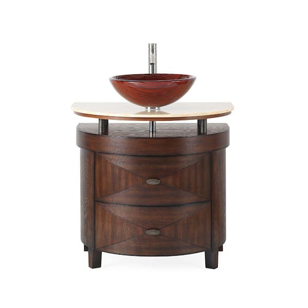 Verdana 32 in. W x 22 in. D x 31 in. H Bathroom Sink Vanity in Brown with Vessel Sink and Honey Onxy Marble Top