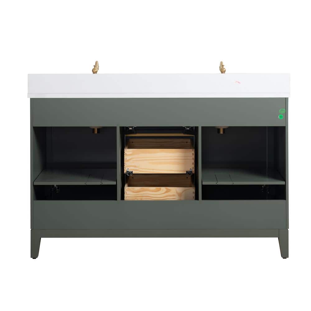 Vintage Green Double Sink Bathroom Vanity with Marble Top
