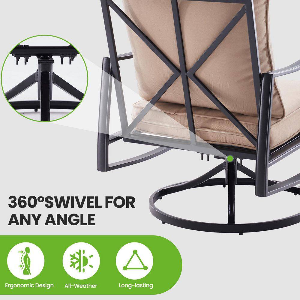 Close-up of the 360-degree swivel mechanism on the patio chair.
