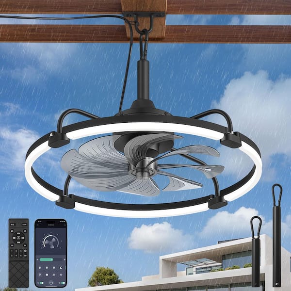24 in. Wet-Rated Black Outdoor Plug-in Quiet 3-Color Standard Downrod Mount Ceiling Fan with Lights App Remote Control