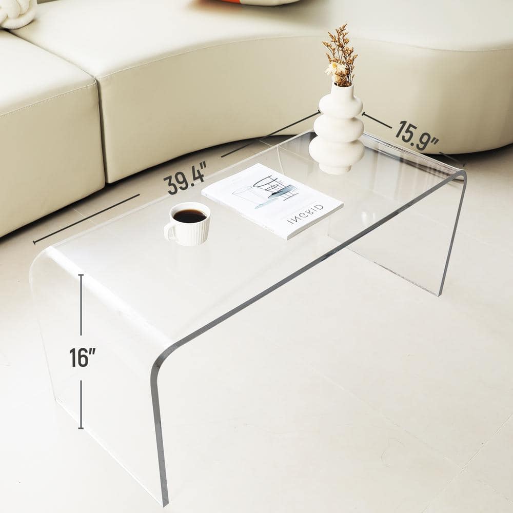 39.25 in. Long Rectangle All Acrylic 15 mm Thick Waterfall Coffee Table, Clear