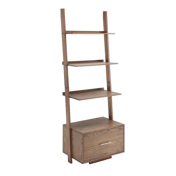 Convenience Concepts American Heritage 69 in. Driftwood Wood 4 - -Shelf Ladder Bookcase with File Drawer