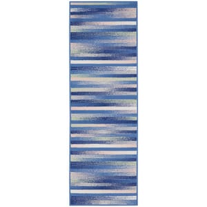 Whimsicle Blue Multicolor 2 ft. x 6 ft. Geometric Contemporary Kitchen Runner Area Rug